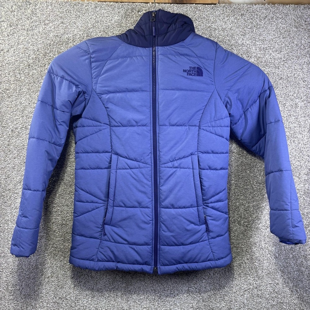 The North‎ Face Jacket Womens Medium Blue Hooded Quilted Puffer Full Zip Warm